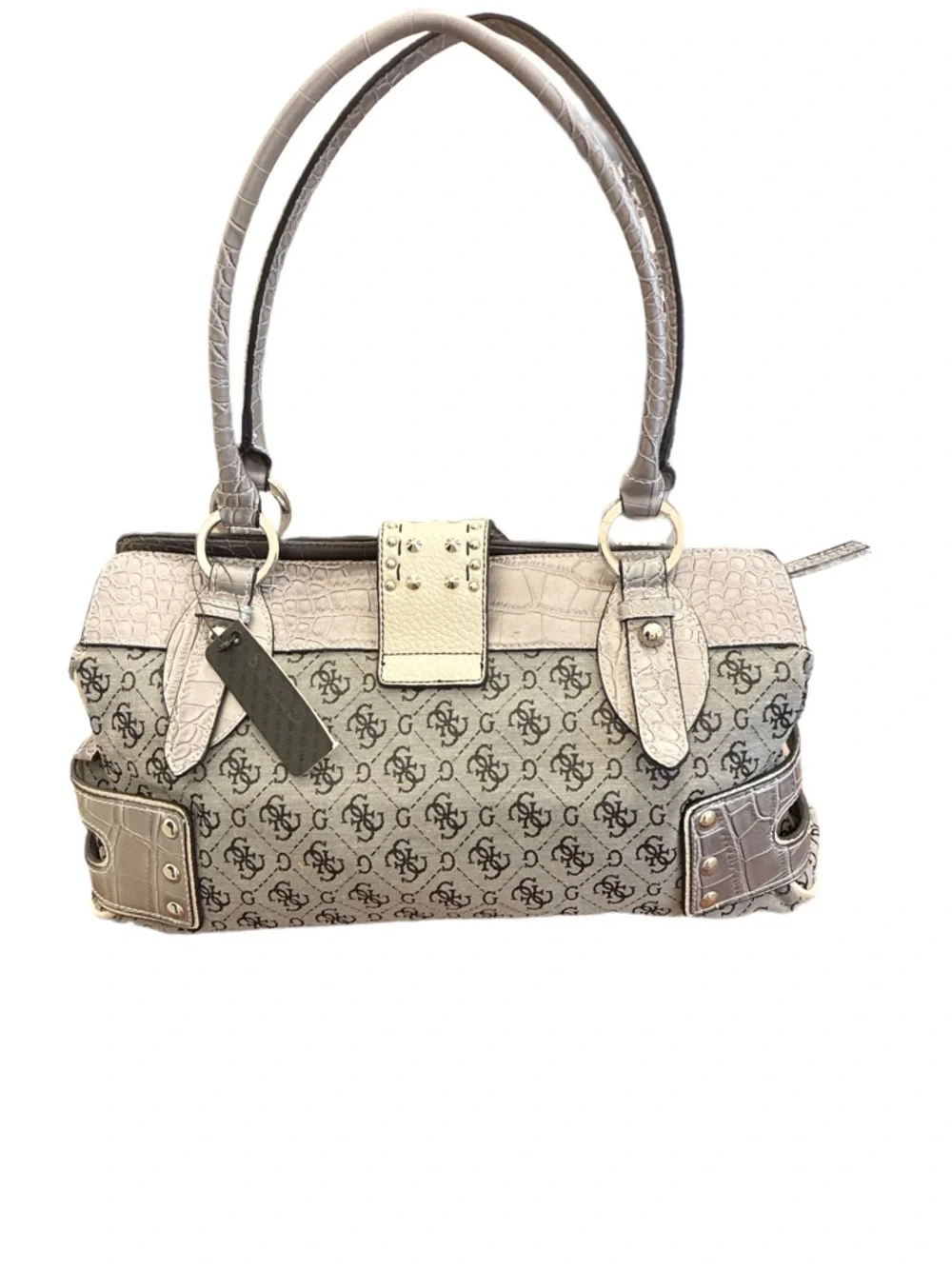 Guess NWT Y2K Rare Diamond G Shoulder Bag in Silver Grey with Studded Detail - Picture 2 of 7